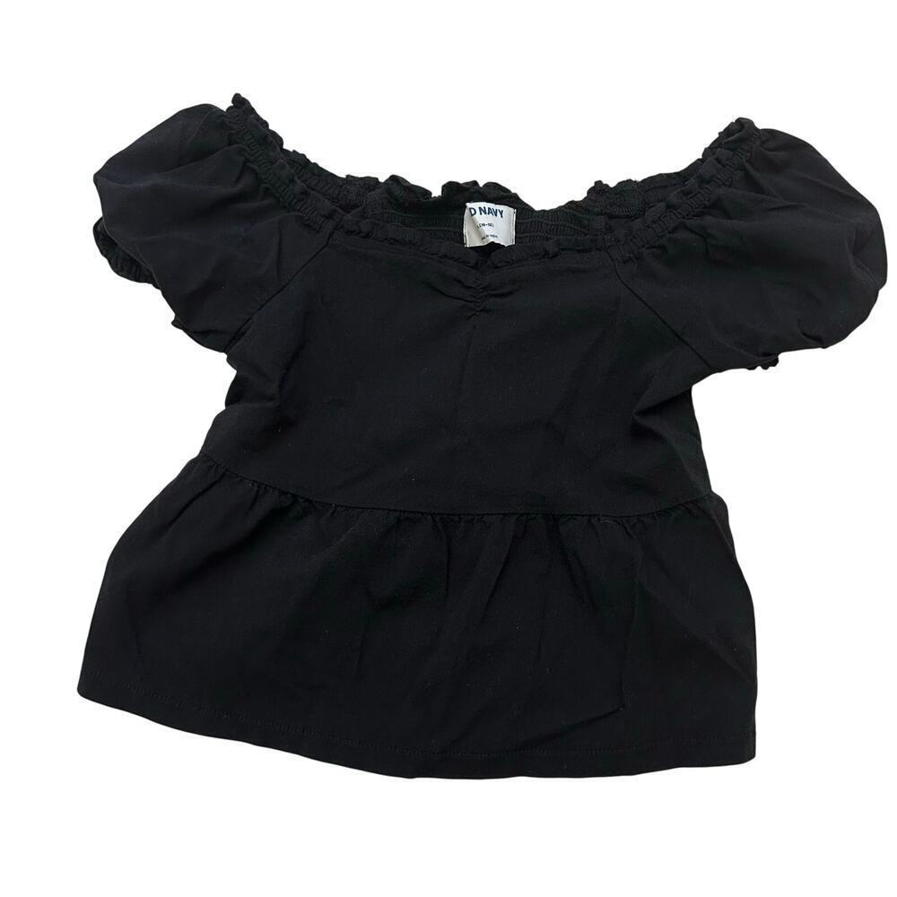 Old Navy Black Top sz L (10-12) Puff Short Sleeves Babydoll Top